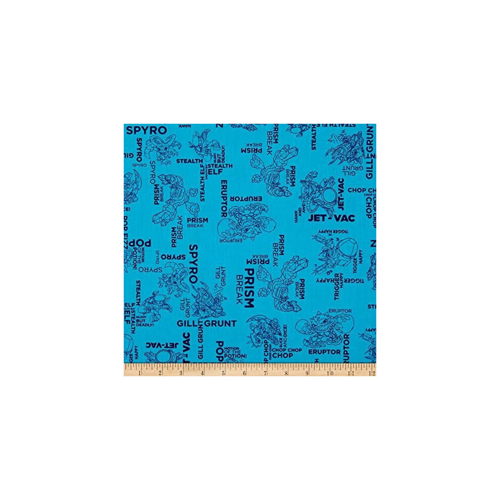 Skylanders Fat Quarter Quotes Allover On 100% Quilting Cotton Fabric Blue