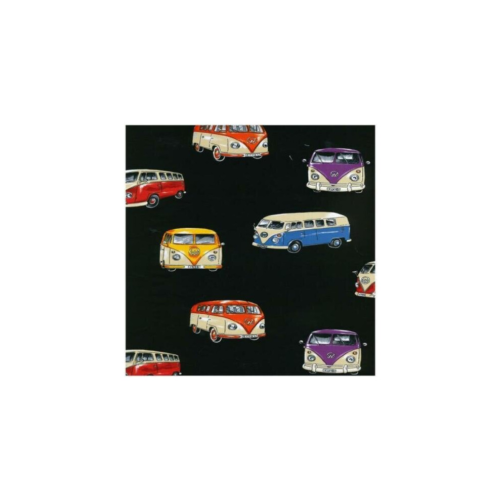 Fat Quarter VW Camper Vans On Tour Camping Quilting Sewing Cotton Fabric Black