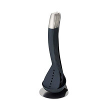 Joseph Joseph Nest 5 Compact Stacking Utensils, set di utensili da cucina con supporto magnetico, lavabile in lavastoviglie - Nero/Acciaio inossi