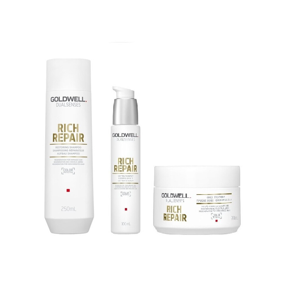 Goldwell Dualsenses Rich Repair Shampoo 250ml, 60sec Treatment 200ml and 6 Effects Serum 100ml