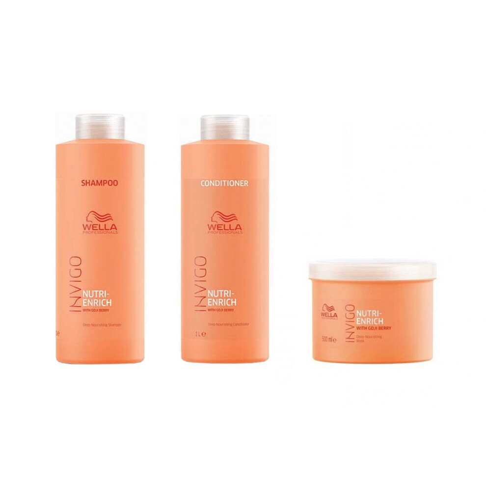 Wella INVIGO Nutri-Enrich Deep Nourishing Shampoo 1000ml, Conditioner 1000ml and Mask 500ml