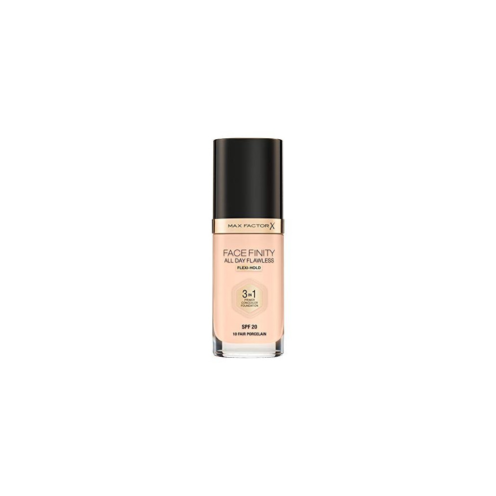 Max Factor Facefinity 3-in-1 All Day Flawless Liquid Foundation, SPF 20 - 10 Fair Porcelain, 30 ml