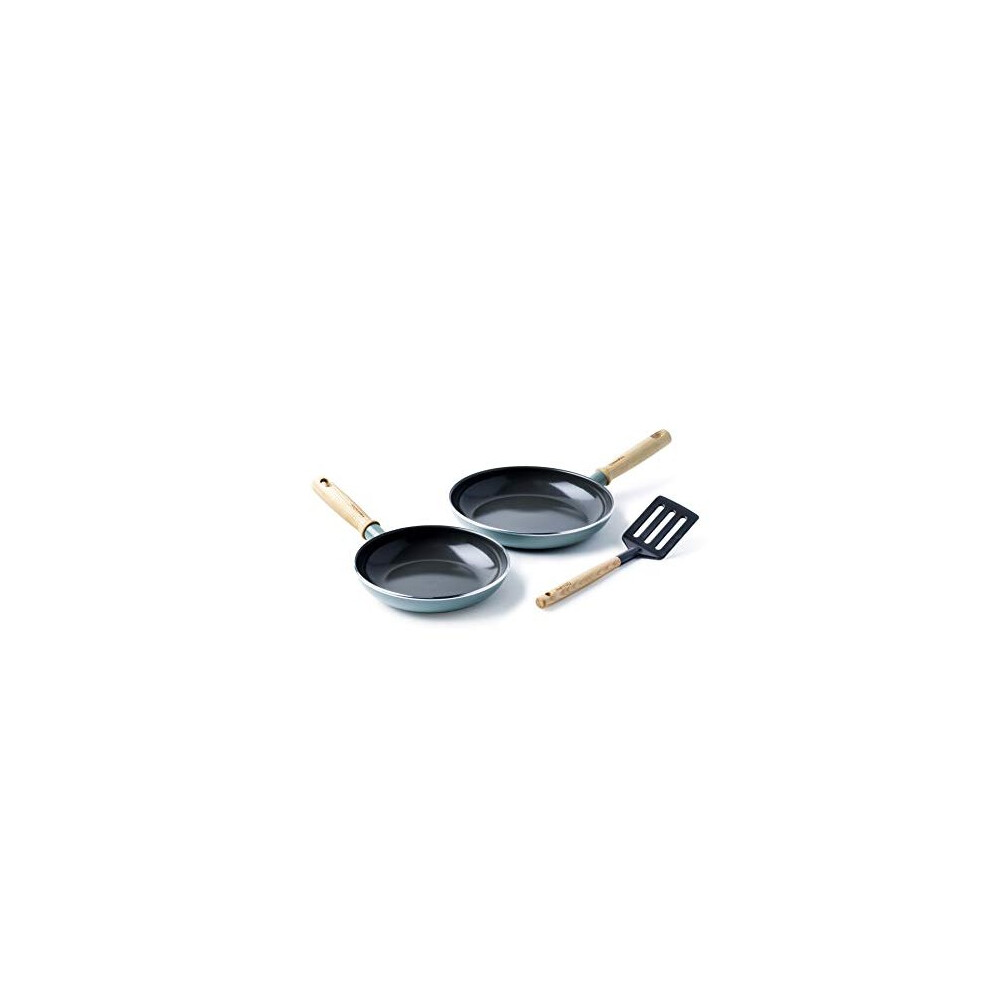 GreenPan Frying Pan Set with Slotted Turner, Non Stick, Toxin Free Ceramic Pans - Induction, Oven & Dishwasher Safe Cookware - 20/24 cm, Blue
