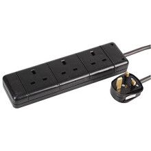 PRO ELEC - Verlängerungskabel, 3 Steckdosen, 2 Meter (Schwarz)