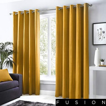 Fusion - Sorbonne - 100% Cotton Pair of Eyelet Curtains - 46" Width x 72" Drop (117 x 183cm) in Ochre