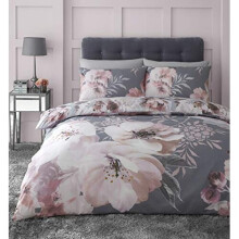Catherine Lansfield Dramatic Floral Easy Care King Duvet Set Grey