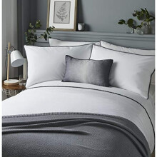 Serene - Pom Pom - Easy Care Duvet Cover Set | Super-King Size | White Bedding with Grey Pom Poms