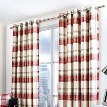 Fusion - Balmoral Check - 100% Cotton Ready Made Pair of Eyelet Curtains - 90" Width x 72" Drop (229 x 183cm) in Ruby