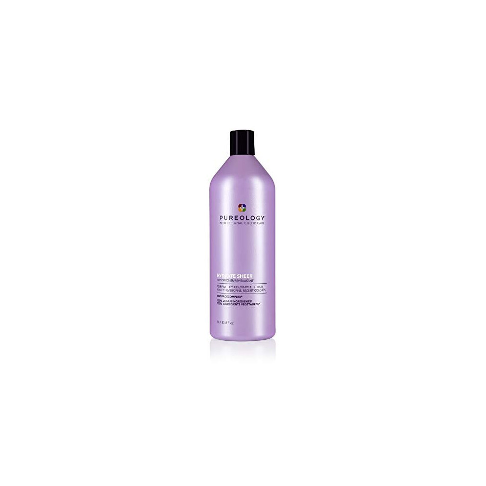 Pureology | Hydrate Sheer Moisturising Conditioner| For Fine, Colour Treated Hair | Lightweight | Silicone-Free | Vegan 1000ml