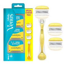 Gillette Venus ComfortGlide with Olay 2-in-1 Razor for Women + 3 Refill Blades, Shaving Gel Bars Starter Kit