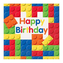 Unique Party 58232 - Building Blocks Birthday Paper Napkins, Pack of 16