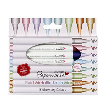 Metallic Pens by docrafts Papermania, Pack of 8 High Quality Shimmery Coloured Brush Tip Pens, Dries With a Metallic Finish, For Colouring, Card Makin