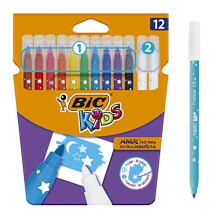 BIC Kids Magic Felt Pens - Assorted Colours - Pack of 12 (10 Coloured Markers and 2 Erasers) with Medium Point