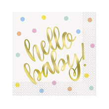 Unique Party 73522 - Foil "Hello Baby" Gold Baby Shower Paper Napkins, Pack of 16
