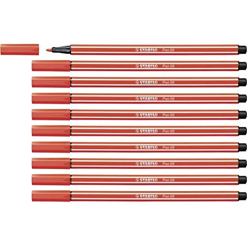 Premium Felt Tip Pen - STABILO Pen 68 Light Red Box of 10