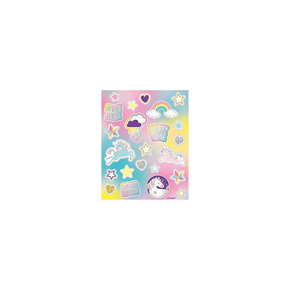 Unique Party 72508 - Unicorn Party Sticker Sheets, Pack of 4