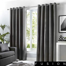 Fusion - Sorbonne - 100% Cotton Pair of Eyelet Curtains - 66" Width x 72" Drop (168 x 183cm) in Charcoal