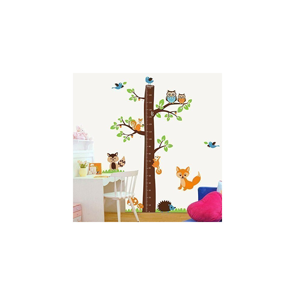 Wall Stickers Fox Tree Height Measure Removable Self-Adhesive Mural Art Decals Vinyl Home Decoration Diy Living Bedroom Office Dââcor Wallp Walplus
