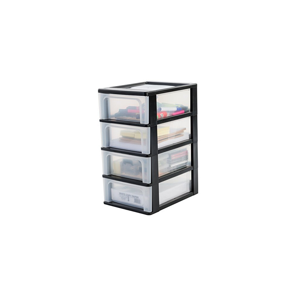Iris Ohyama Europe A- Chest with 4 (Without Wheels), Tower Unit six, Drawer Organiser, Plastic Office drawers-OCH-2004, Black, 35,5 x 26 x 49cm (LxWxH