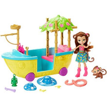 Enchantimals Junglewood Boat & Merit Monkey Doll (6-Inch) and Compass Animal Figure, 7+ Accessories
