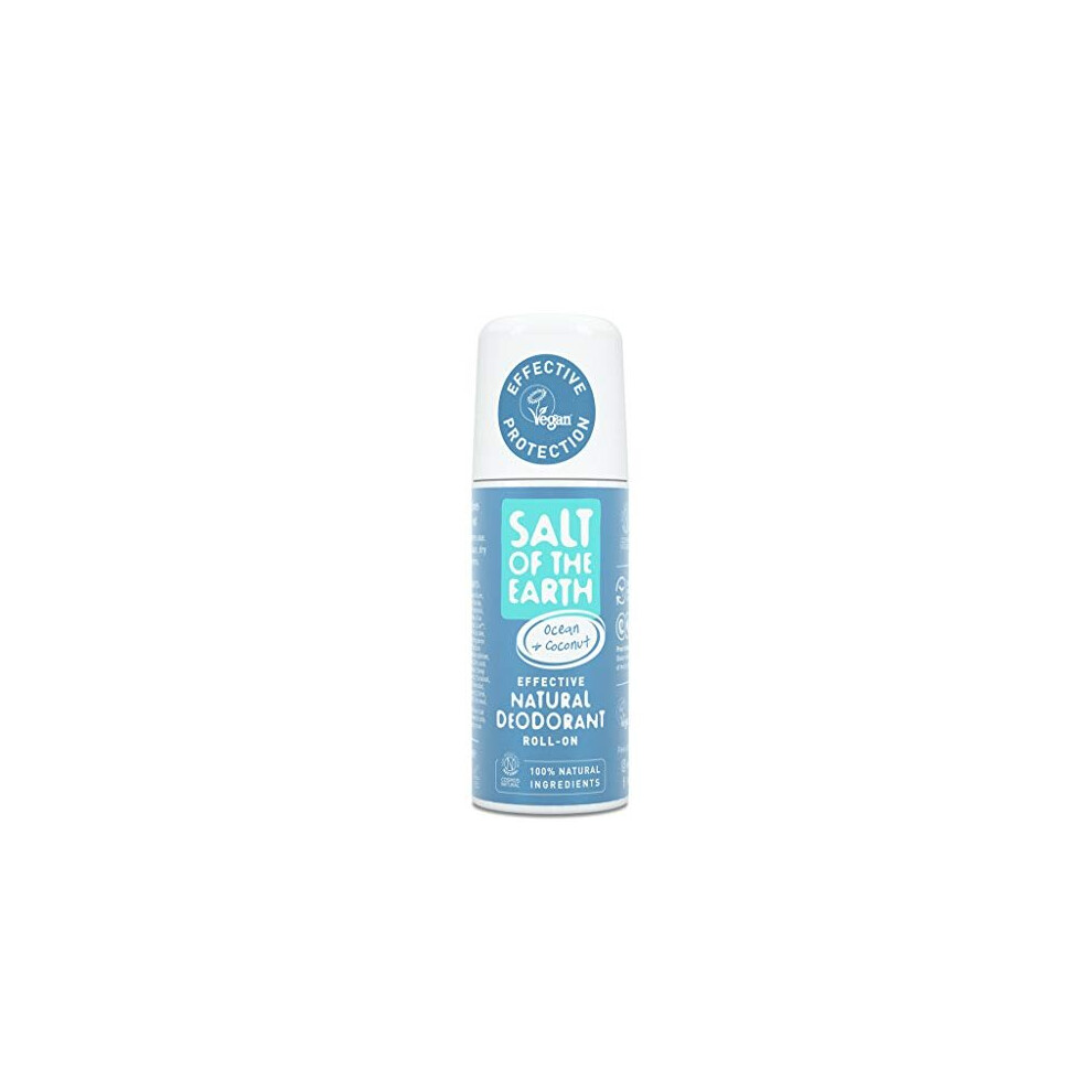 Salt Of The Earth Natural Deodorant Roll On By Ocean & Coconut - Vegan, Long Lasting Protection, Leaping Bunny Approved, Made In The Uk - 75Ml