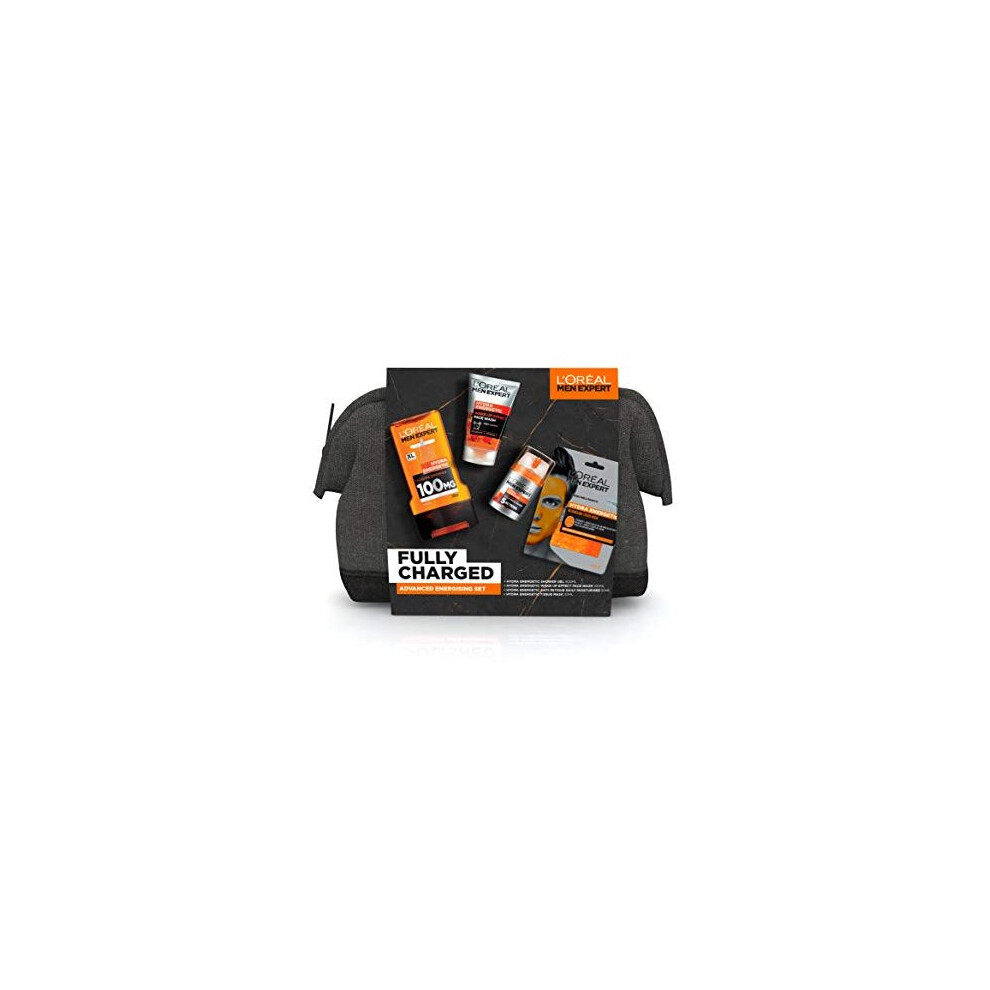 LâOrã©Al Paris L'oreal Men Expert Gift Set For Men, Hydra Energetic Fully Charged Washbag: Shower Gel, Moisturiser For Men, Sheet Face Mask And Face Wash - Image 4