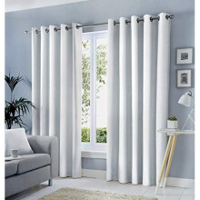 Fusion - Sorbonne - 100% Cotton Pair of Eyelet Curtains - 90" Width x 90" Drop (229 x 229cm) in White