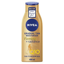 Nivea Q10 Firming + Radiance Gradual Tan (400 ml), Tan Activating Firming Cream with Q10, Supports a Gradual Tan, Tanning Moisturiser for a Sun-Kissed