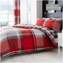 Gaveno Cavailia Luxurious WAVERLY CHECK Bed Set with Duvet Cover and Pillow Case, Polyester-Cotton, Red, Double
