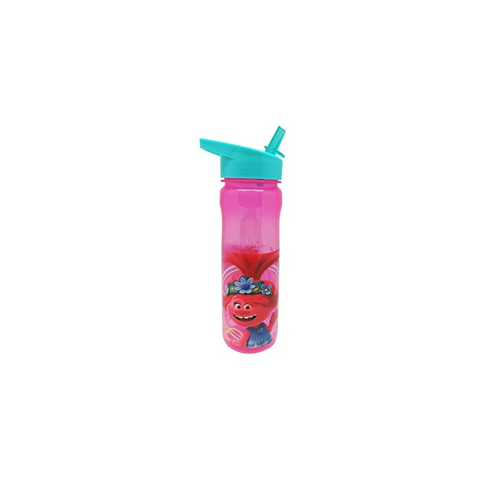 Trolls 600ml Reusable Water Bottle Poppy Pink by Polar Gear, BPA Free, World Tour childrenâÃÃs neon rainbow design for school, nursery and sports