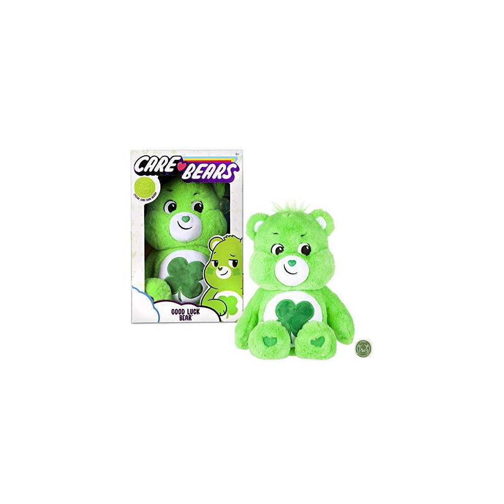 Care Bears 22064 14 Inch Medium Plush Good Luck Bear, Collectable Cute Plush Toy, Cuddly Toys for Children, Soft Toys for Girls and Boys, Cute Teddies