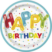 Unique Party 73105 - 23cm Happy Balloon Birthday Paper Plates, Pack of 8