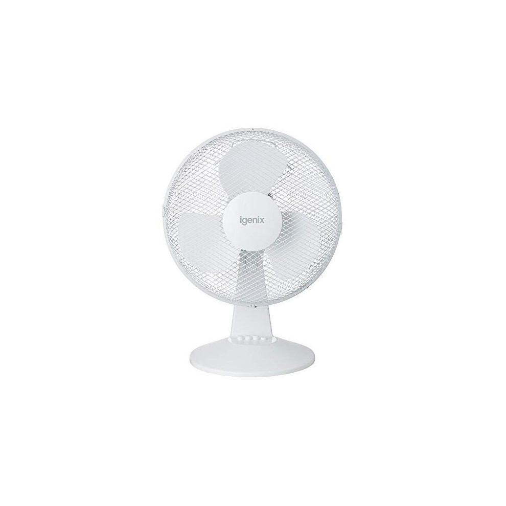 Igenix Df1210 Portable Desk Fan, 12 Inch, 3 Speed, Quiet Operation, Oscillating, Desktop/Bedside Fan, Ideal For Home And Office, White