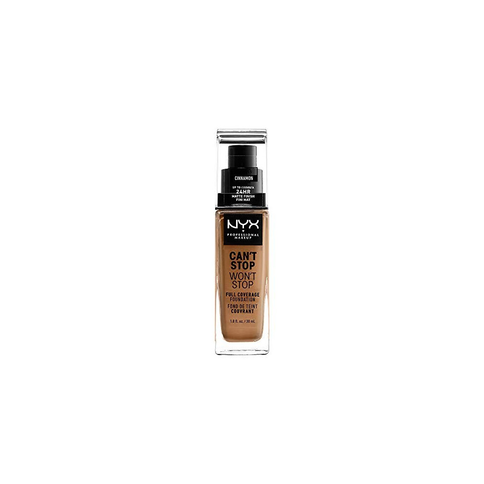 NYX Professional Makeup Can't Stop Won't Stop Full Coverage Foundation, Long Lasting, Waterproof, Vegan Formula, Matte Finish, Shade: Cinnamon