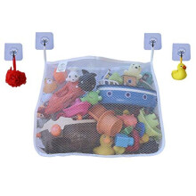 COSY ANGEL Baby Bath Toy Bag for Bath Toys Large Organiser Bathroom Storage Net with 4 Waterproof Self Adhesive Hooks (White)