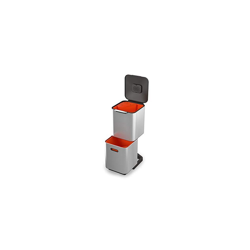Joseph Joseph Totem Compact 40 Litre Waste Separation and Recycling Bin, Stainless Steel
