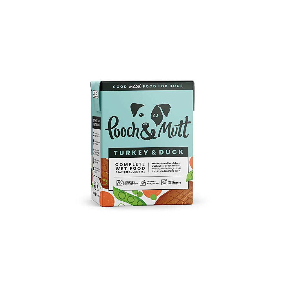 Pooch & Mutt - Wet Dog Food with Natural Ingredients - Grain Free, Complete & Fresh - Suitable for all Breeds & Sizes - Turkey & Duck, 12 x 375g