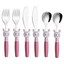 Exzact Children's Cutlery Stainless Steel 6pcs Set/Kids Cutlery/Toddler Utensils/Flatware - 2 x Forks, 2 x Safe Dinner Knives, 2 x Dinner Spoons (Rabb