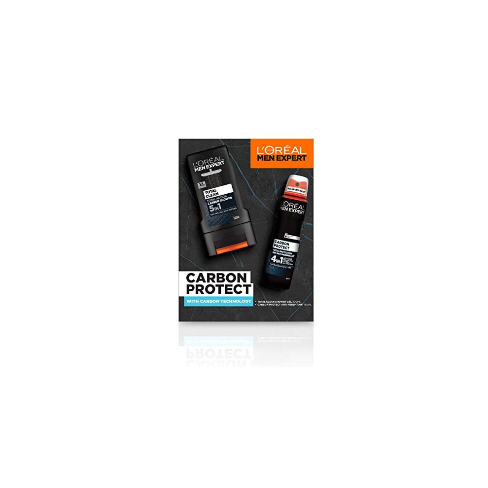 L'Oreal Men Expert Gift Set for Men, Carbon Protect 2 Piece Toiletries Gift Set: Shower Gel and Deodorant for Men