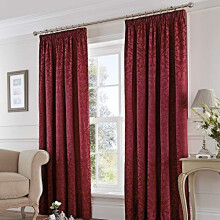 Fusion - Eastbourne - Ready Made Pair of Pencil Pleat Curtains - 66" Width x 90" Drop (168 x 229cm), Burgundy