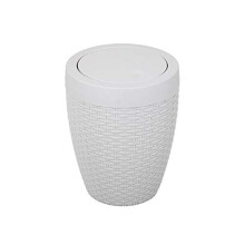 Addis Faux Rattan Round Swing Lid Bathroom Bin, Light Grey, 5 Litre