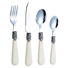 Exzact Cutlery Set 16pcs Antique Cream Handles/Flatware Stainless Steel with Ivory Coloured Detailed Handles, Traditional Elegant Vintage/Antique Styl