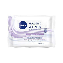 NIVEA Sensitive Cleansing Wipes, Pack of 6 (6 x 25 wipes), Sensitive Skin Make-Up Wipes with Vitamin E, Cleansing Face Wipes