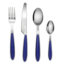 EXZACT Cutlery Set of 24, Stainless Steel with Color Handles - 6 Forks, 6 Dinner Knives, 6 Dinner Spoons, 6 Teaspoons - EX07 (Blue x 24)