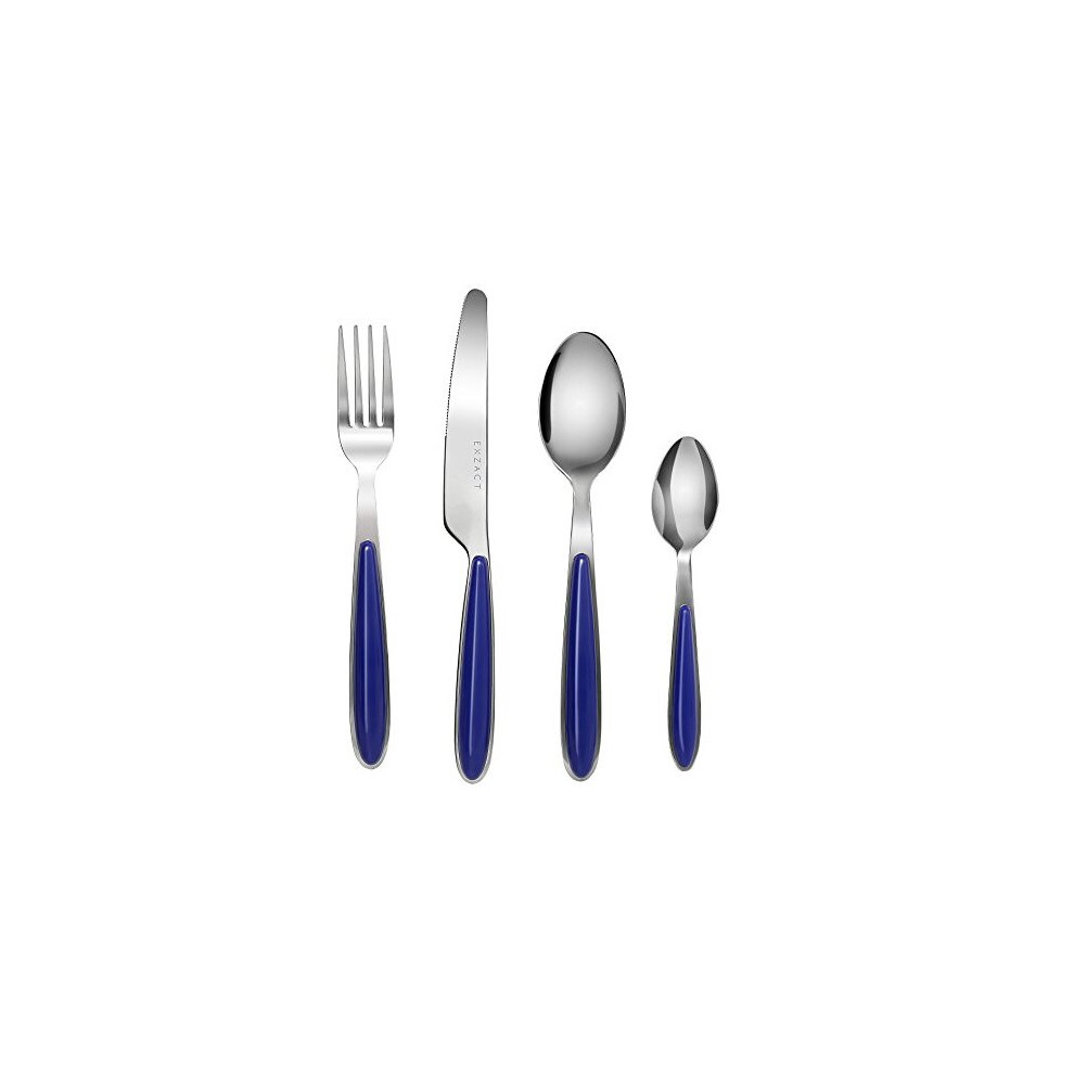 EXZACT Cutlery Set of 24, Stainless Steel with Color Handles - 6 Forks, 6 Dinner Knives, 6 Dinner Spoons, 6 Teaspoons - EX07 (Blue x 24)