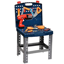 Playkidz Construction Kids Portable Boys & Girls Toy Playset Includes Working Electric Power Drill, Travel Carry Case & 45+ Tools & Accessories to Bui