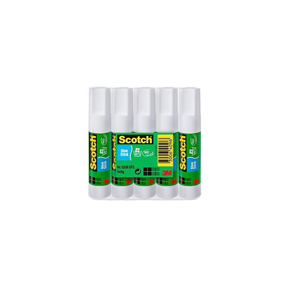 Scotch Scotchâã Solvent-Free Permanent Glue Sticks - Pack Of 5 X 8G Glue Sticks - Ideal For Paper, Fabric And Lightweight Items
