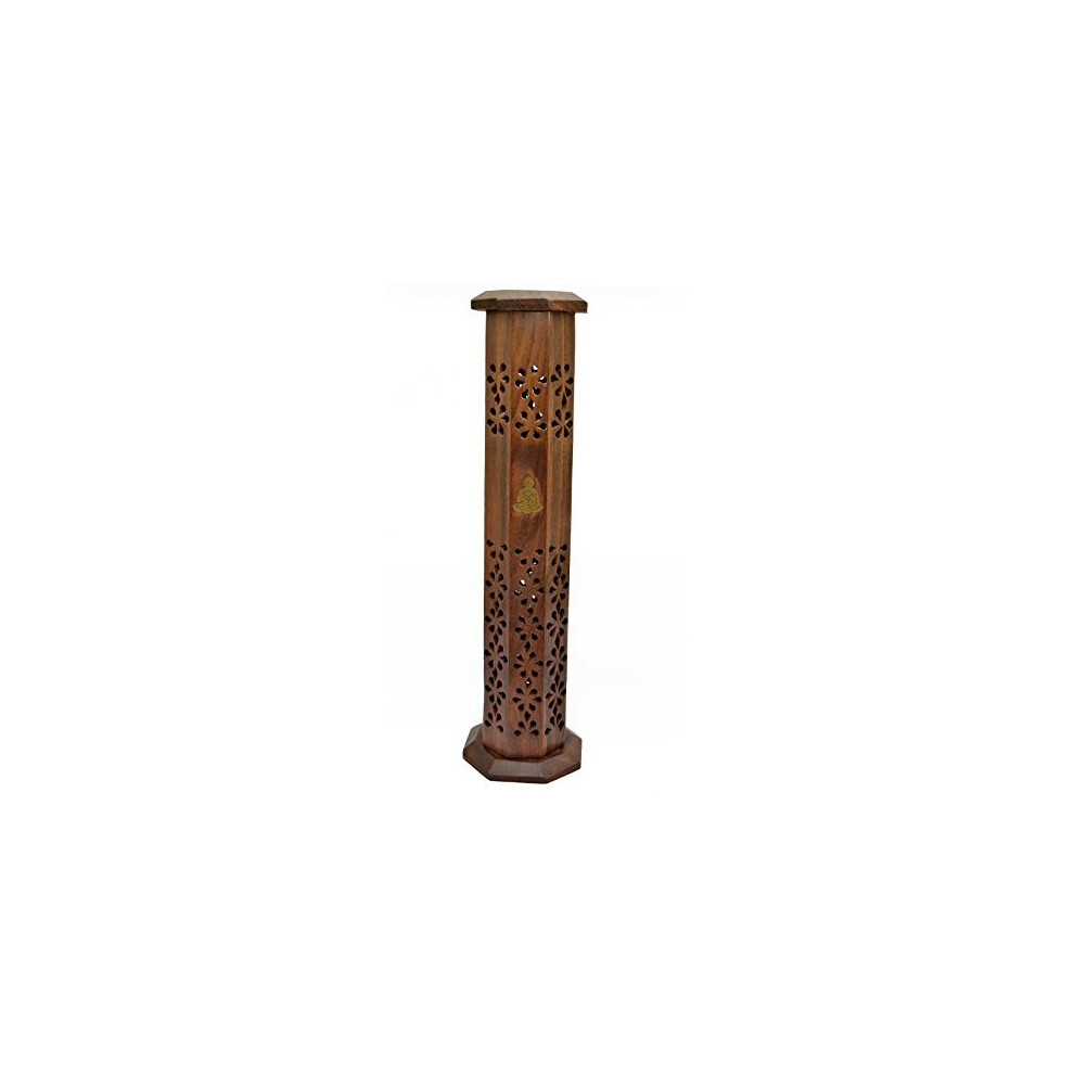 Newquay-Bonsai Sheesham Wood Tower Burner-Thai Buddha Incense Stick Holder, Mixed, Height 31cm Base 7.5 x 7.5cm