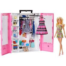 Muñeca Barbie Fashionistas y armario portátil con ropa y 12 accesorios