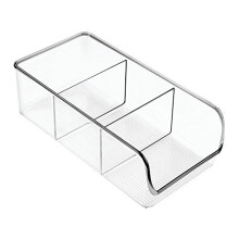 iDesign Storage Box with 3 Compartments, Medium Size Plastic Kitchen Organiser for Fridge and Pantry, Fridge Storage Bin for Food, Drinks and Condimen